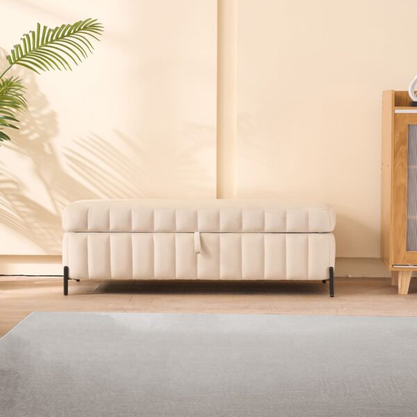 Wide Upholstered Velvet Storage Soft Bench Footstool Ottoman End Of Bed With Metal Legs, Foot Rest For Living Room, Entryway And Bedroom - Beige