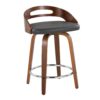 Cassis - Mid-Century Modern Fixed Height Counter Stool With Swivel With Round Footrest (Set of 2) - Walnut / Gray - Image 2