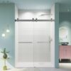 Frameless Double Sliding Soft-Close Shower Door, 3 / 8" Thick SGCC Tempered Glass Door - Brushed Nickel - Image 2