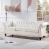 84.65" Rolled Arm Chesterfield 3 Seater Sofa - White - Image 3