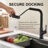 Modern Kitchen Waterfall Faucet With Pull Down Sprayer, Single Handle, 360 Degree Rotating - Matte Black - Image 7