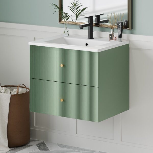 Wall Mounted Bathroom Vanity With 2 Drawers, Ideal For Small Bathrooms - Green