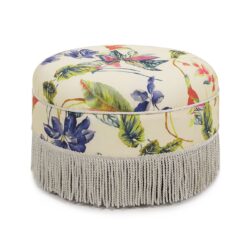 Yolanda - Tropical Floral Round Upholstered Accent Ottoman - Beige / Ivory