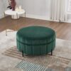 Upholstered Round Ottoman With Reversible Lid, Velvet Storage Stool, Channel Tufted Pumpkin Shape Footstool For Living Room, Bedroom And Office - Green - Image 2