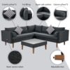 4 Pieces Outdoor Wicker Sofa Set, Patio Furniture With Colorful Pillows, L-Shape Sofa Set - Gray / Black - Image 8