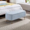 Storage Ottoman Bench For End Of Bed Gold Legs, Modern Gray Faux Fur Entryway Bench Upholstered Padded With Storage For Living Room Bedroom - Blue - Image 2