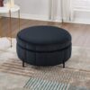 Upholstered Round Ottoman With Reversible Lid, Velvet Storage Stool, Channel Tufted Pumpkin Shape Footstool For Living Room, Bedroom And Office - Black - Image 3