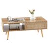 41.34" Rattan Coffee Table, Sliding Door For Storage, Solid Wood Legs, Modern Table For Living Room - Natural - Image 5