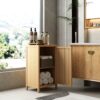 Bamboo Freestanding Storage Cabinet With Door And Shelf For Bathroom, Living Room, Kitchen - Natural / Natural Wood - Image 2