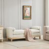 Elegant Upholstered Bench Daybed Ottoman With Nature Wood Legs & Bolster Pillows - Ivory Boucle - Image 4