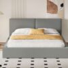 Queen Size Upholstered Platform Bed, Grounded Bed With Solid Frame - Gray - Image 11
