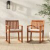 Contemporary 2 Piece Solid Wood Slat Back Patio Dining Chairs - Brown - Image 3