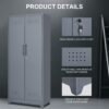 Metal Storage Cabinets, Cleaning Tool Cabinet With Locking Door, Tall Broom Tool Organizer, Large Storage Cabinet For Kitchen - Gray - Image 24