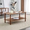 Modern 2 Tier Coffee Table For Living Room Furniture, Rectangular Center Table With Open Storage Shelf, Rounded Rubberwood Legs - Walnut Brown - Image 2