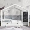 Twin House Bed With Blackboard And Drawers, 2 Assembly Options - White - Image 18