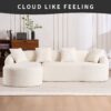Compression Sofa: Combining Chaise Longue With 3 Seater, Wood Grain Chenille Fabric, Full Sponge Compression Sofa, Combined Sofa With 4 Pillows For Living / Home Furniture / Apartment - White - Image 2