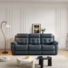 Genuine Leather Non-Power Reclining Sofa With Drop Down Table, Stainless Steel Cupholders And Magazine Bag - Blue - Image 2