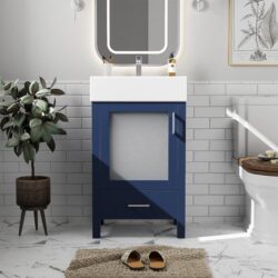 Bathroom Vanity With Ceramic Sink And Ample Storage, Ideal For Small Bathrooms - Blue