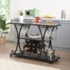 Industrial Bar Cart Kitchen Bar & Serving Cart For Home With Wheels 3 Tier Storage Shelves - Black / Gray - Image 4