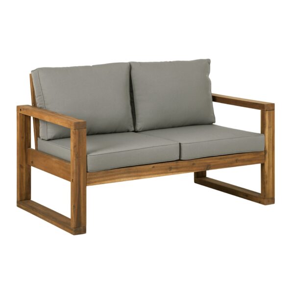 Contemporary Solid Acacia Wood Loveseat With Cushions - Brown