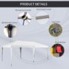 Outsunny - 10' x 19.2' Pop Up Canopy Tent, Heavy Duty Tent For Parties, Outdoor Instant Gazebo Sun Shade Shelter With Carry Bag For Catering, Events, Wedding, Backyard Bbq - White - Image 4
