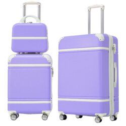 Hardshell Luggage Sets 3 Pieces 20" / 24" Luggages And Cosmetic Case Spinner Suitcase With Tsa Lock Lightweight - Purple