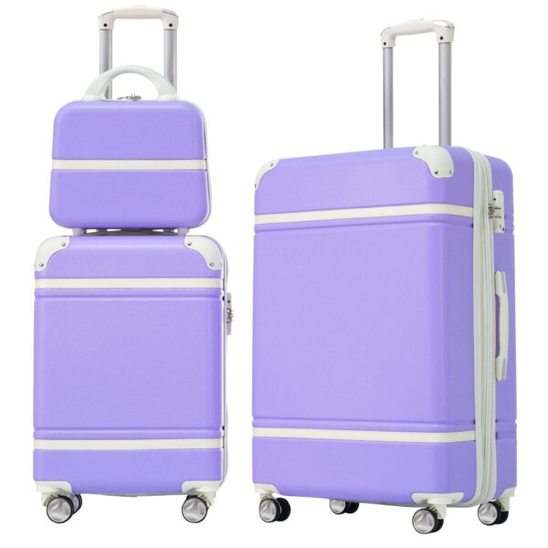 Hardshell Luggage Sets 3 Pieces 20" / 24" Luggages And Cosmetic Case Spinner Suitcase With Tsa Lock Lightweight - Purple
