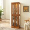 Curio Cabinet Lighted Curio Diapaly Cabinet With Adjustable Shelves And Mirrored Back Panel, Tempered Glass Doors (6 Tier), (E26 Light Bulb Not Included) - Oak - Image 5