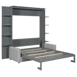 Queen Size Murphy Bed Space Saving Wall Bed With Sofa - Gray