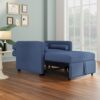3 In 1 Convertible Sleeper Chair With Adjustable Backrest, Lounger Chair Turns Into Bed, Single Bed For Living Room, Velvet - Ink Blue - Image 2