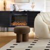 Mushroom Stool With Lamb Wool Seat And Walnut Veneer Barrel Pipe - Brown - Image 4