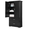 Tall Bathroom Storage Cabinet, Cabinet With 2 Doors And Drawers, Adjustable Shelf - Black - Image 7