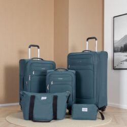 5 Piece Set (18/23/27/Travelbag /Toiletry Bag), Softshell Suitcase Spinner Wheels Terylene Polyester Luggage Sets Carry On Suitcase Luggage Lightweight Durable Suitcase - Dark Green