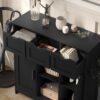 Storage Cabinets, Wooden Floor Cabinet, With Drawers And Shelves Storage Cabinets, Accent Cabinet For Living Room, Bedroom, Bathroom Furniture Home Decor - Black - Image 4