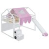 Full Size Loft Bed With House Shaped Frame And Tent - White / Pink - Image 7