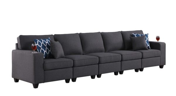 Cooper - 5 Seater Sofa With Cupholder - Dark Gray