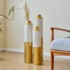 Modern Droplet Shaped Floor Vase Set Honeycomb Design, 3 Piece Metal Decorative Vases For Home Interior Display - Gold / White - Image 8