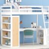 Twin Size Loft Bed With Ladder, Shelves, And Desk - White - Image 12