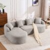 Compression Sofa: Combining Chaise Longue With 3 Seater, Wood Grain Chenille Fabric, Full Sponge Compression Sofa, Combined Sofa With 4 Pillows For Living / Home Furniture / Apartment - Gray - Image 6