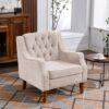 Accent Chair, Living Room Chair, Footrest Chair Set With Vintage Brass Studs, Button Tufted Upholstered Armchair For Living Room, Comfy Reading Chair For Bedroom, Reception Room - Beige - Image 4