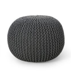 Bordeaux - Knitted Cotton Round Pouf Ottoman - Gray