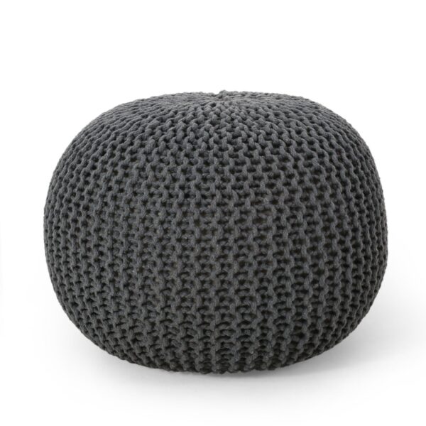 Bordeaux - Knitted Cotton Round Pouf Ottoman - Gray