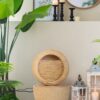 Cement Round Water Fountain With Light And Pump - Beige / Yellow - Image 2
