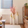 Floor Metal Vases Decorated White Metal Vases (Set of 3) Gorgeous Home Decoration Large Glazed Metal Vases - White / Gold - Image 10