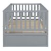 Twin Size Daybed With Fence Guardrails And 2 Drawers, Split Into Independent Floor Bed & Daybed - Gray - Image 14
