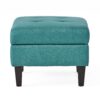 Tufted Waffle Stitch Upholstered Storage Ottoman With Wood Legs - Teal - Image 5
