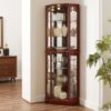 6 Shelf Corner Curio Display Cabinet With Lights, Mirrors And Adjustable Shelves (E26 Light Bulb Not Included) - Cherry - Image 7
