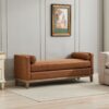Elegant Upholstered Bench, Daybed, Ottoman With Wood Legs & 2 Bolster Pillows - Brown - Image 7