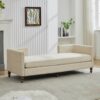 Chenille Upholstered Chaise Lounge With Nailheads, Sleeper Sofa Couch With 4 Throw Pillows & 2 Bolsters, Daybed With Rubberwood Legs - Beige - Image 13