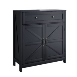 Kitchen Sideboard Buffet Cabinet, Farmhouse Storage Cabinet With Drawer And Adjustable Shelf, Barn Door Accent Cabinet For Kitchen, Dining Room, Entryway - Black